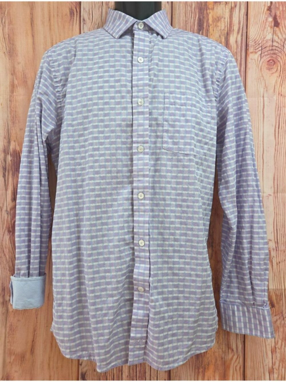 Johnston & Murphy Mens Purple Plaid Button-Up Shirt Medium Cotton Classic Fit